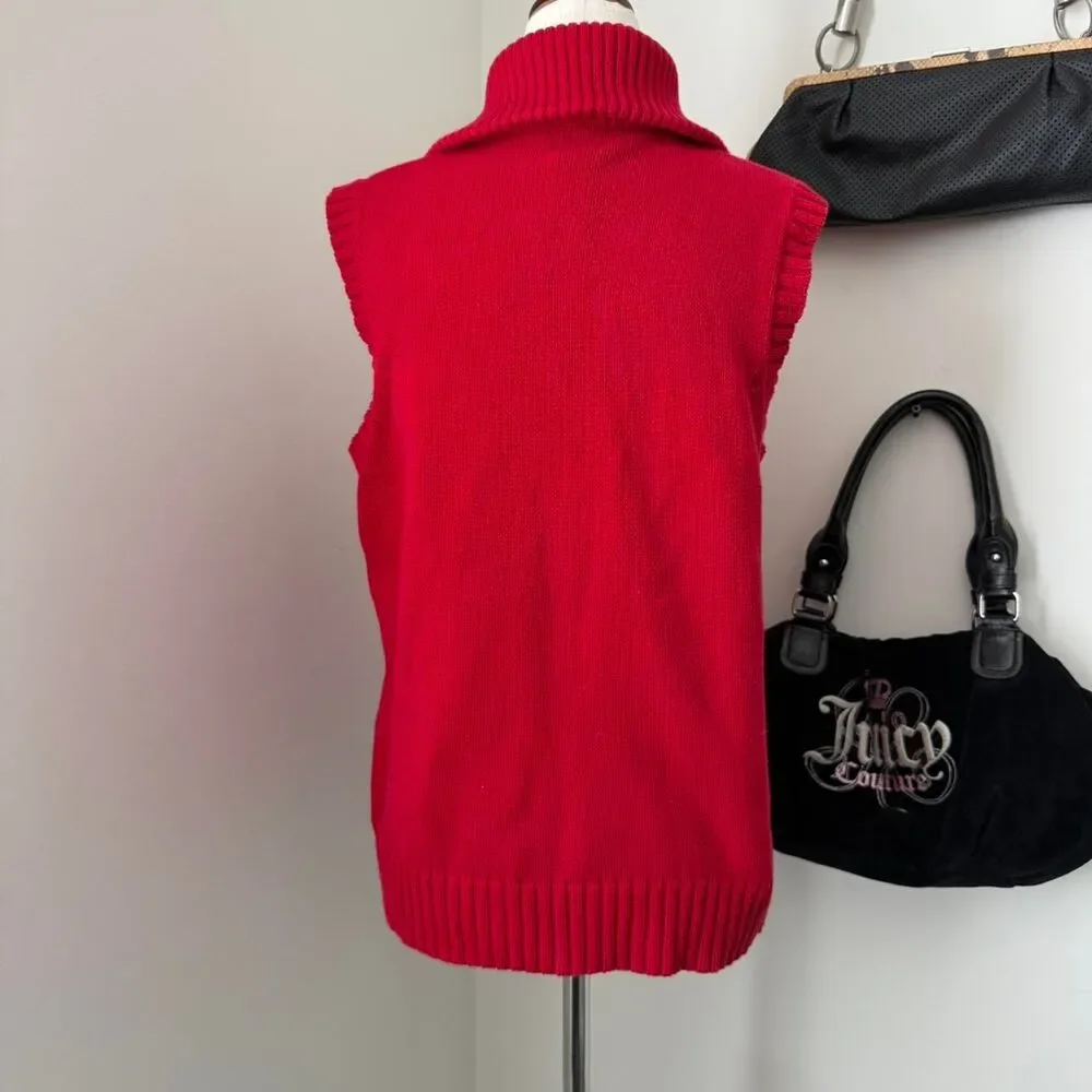 Vintage Red Sleeveless Zip Up Sweater Vest - Picture 7 of 7